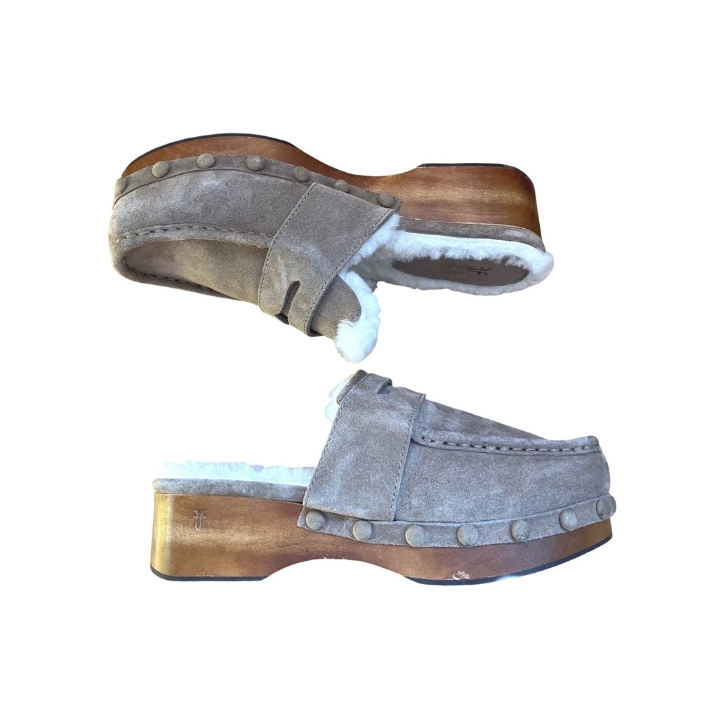 Frye Melody Suede Shearling Lined Clogs in Mushroom Walnut 10M Boho Festival - Picture 8 of 8
